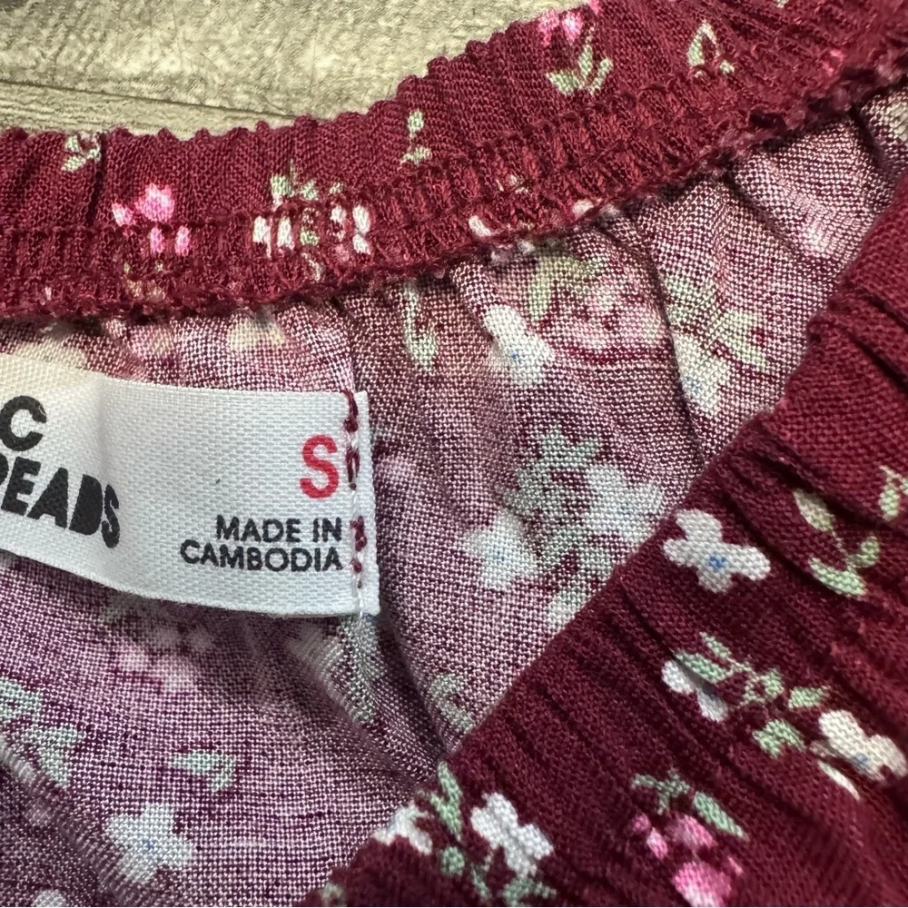 Epic Threads Midi Floral Print Peasant Smocked Dress Burgundy Girls Sz. S